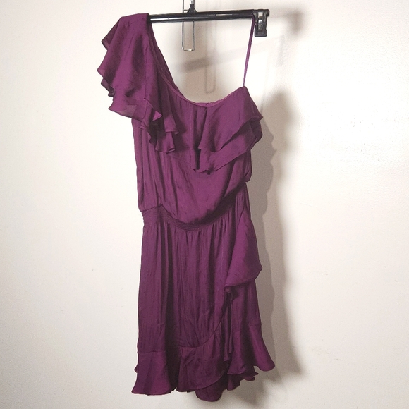 White House Black Market Purple one shoulder ruffle dress sz-4 - Picture 2 of 6
